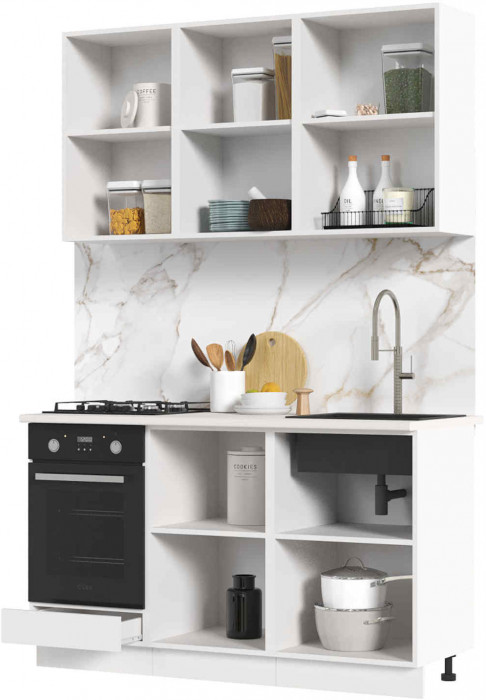 Кухня Мария 1,4 м белый/белый (столешница мрамор лацио белый)