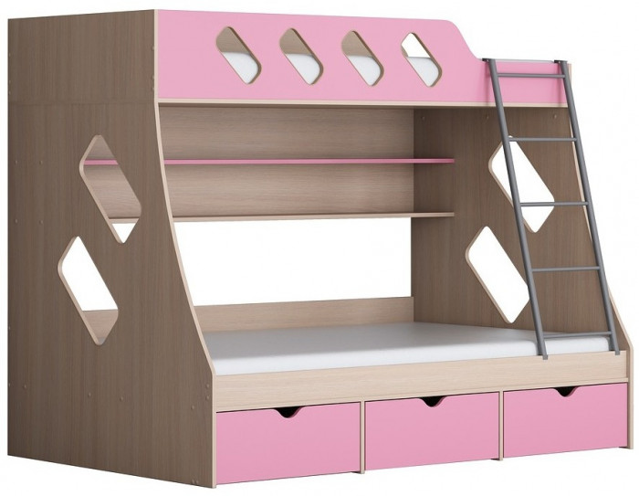 Дельта-20.01 Детская двухъярусная кровать с лестницей (Мультицвет, Дуб молочный)