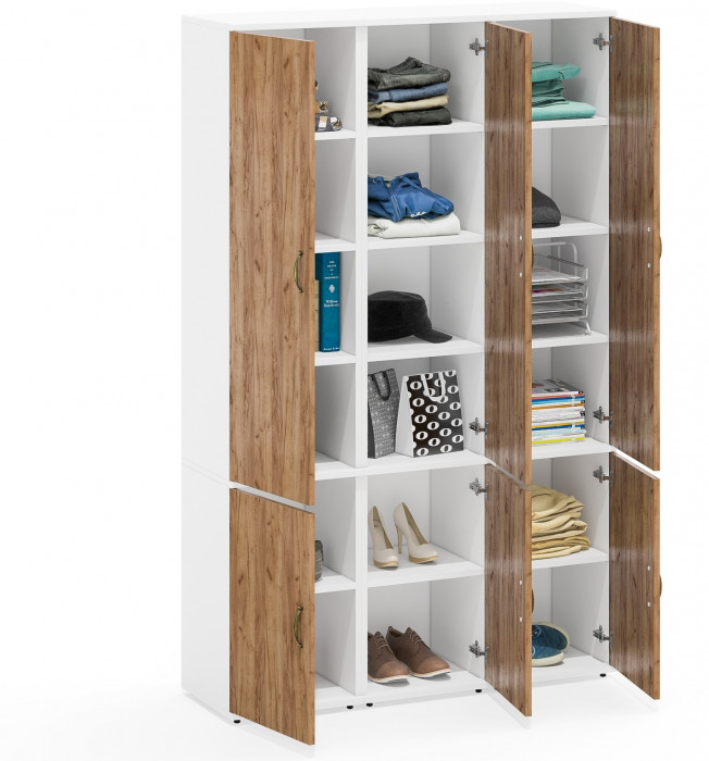 Лидер-8 Пенал МД 22Б 3 шт., цвет белый шагрень/крафт золото, ШхГхВ 120х37,5х190 см., универсальная сборка