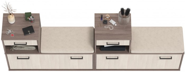 Лира ГК 2-0714+2-0714бод.тем/св Тумба под обувь, цвет бодега тёмный/бодега светлый, ШхГхВ 200х33х75,5 см., универсальная сборка