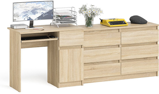 Мори Стол компьютерный МС-1 правый + Комод МК1200.6, цвет дуб сонома, ШхГхВ 210,4х50х76,6 см., выдвижной ящик справа, НЕ универсальная сборка