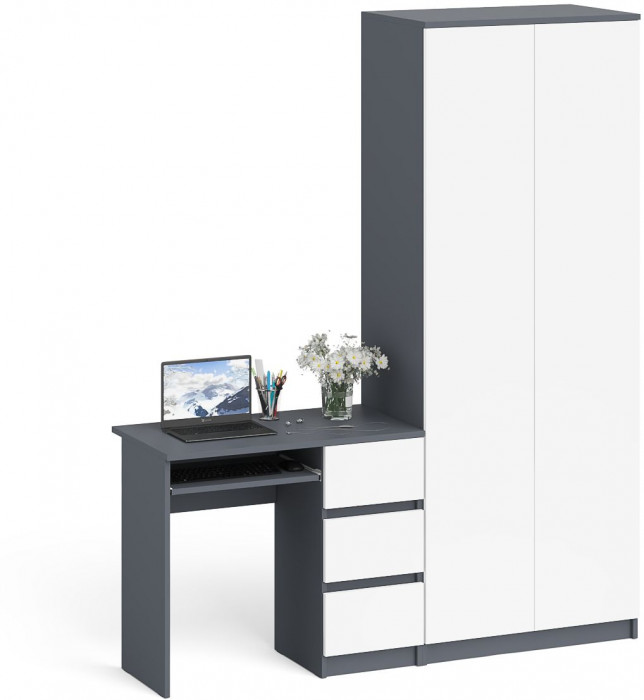 Мори Стол компьютерный МС-6 правый + Шкаф МШ800.1, цвет графит/белый, ШхГхВ 170,4х50,4х209,6 см., выдвижные ящики справа, НЕ универсальная сборка