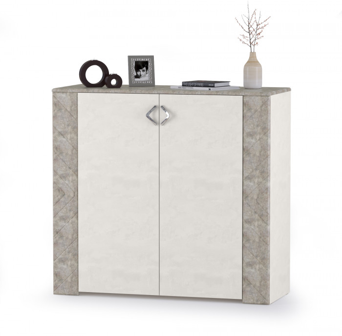 Амели Комод 13.107 + Зеркало, цвет шёлковый камень/бетон чикаго беж, ШхГхВ 108х41,3х165 см.