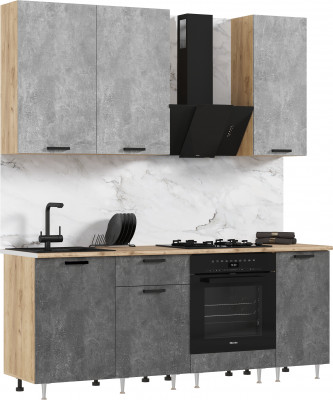 Кухня Рио NEW ЛДСП 2,0/900м (490) Компановка №2 Бетон светлый/Бетон темный, Дуб Крафт