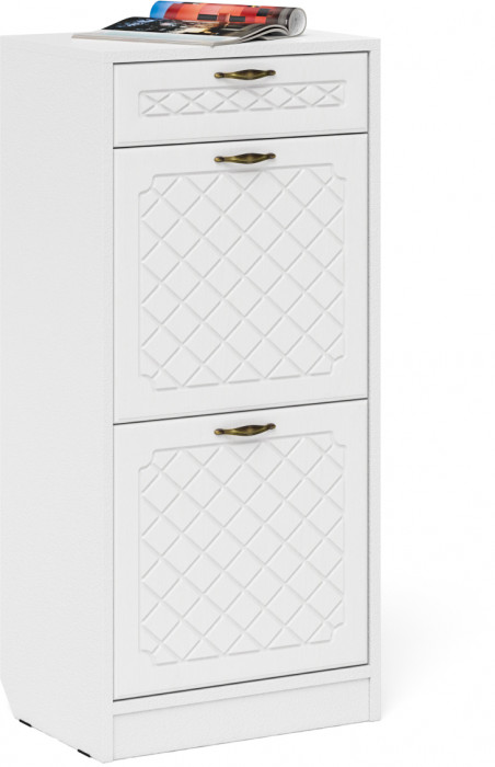 Прихожая П-6 Компоновка № 17, цвет белая шагрень/фасады МДФ белое дерево фрезеровка ромб, ШхГхВ 110х50х210 см., универсальная сборка