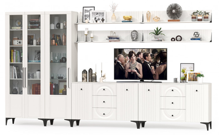 Валенсия Гостиная № 125, ЛДСП белый шагрень/МДФ белый шагрень