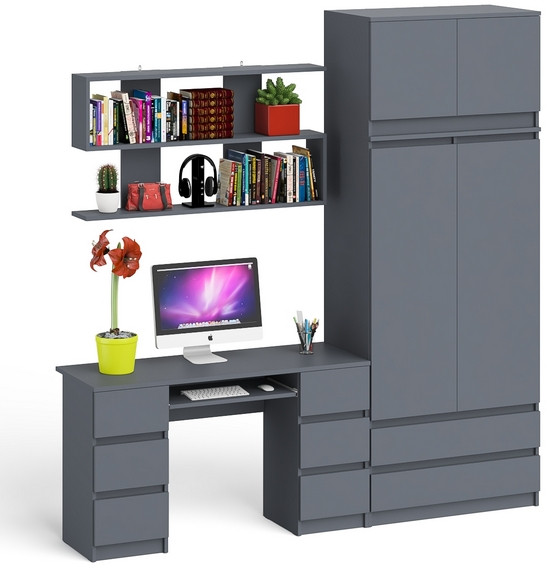 Мори компьютерный стол МС-2 + Шкаф МШ900.1 + Антресоль МА900.1 + Полка 1200, графит