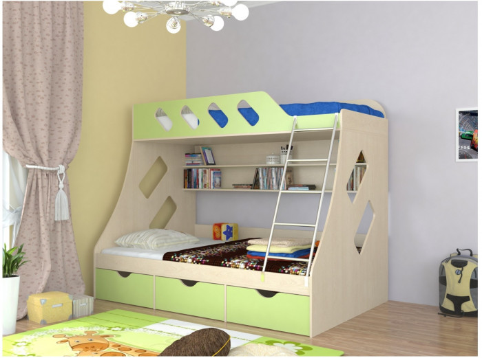Дельта-20.01 Детская двухъярусная кровать с лестницей (Мультицвет, Белый)