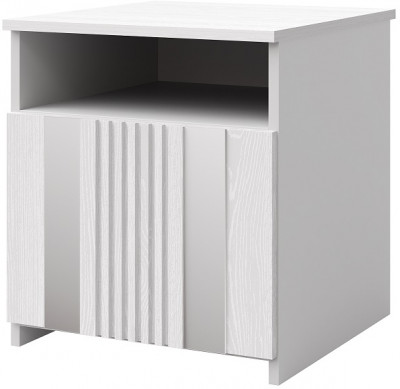 Тумба для спальни "Харди" с зеркальными вставками - Белый текстурный/Ясень белый