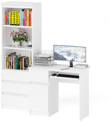 Мори Стол компьютерный МС-1 левый + Стеллаж МСТ600.3, цвет белый, ШхГхВ 150,4х50х179,6 см., выдвижной ящик слева, НЕ универсальная сборка