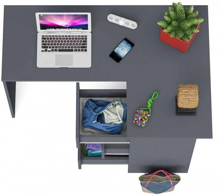 Мори Стол компьютерный МС-16 правый, цвет графит, ШхГхВ 124,4х84,9х76,6 см., выдвижные ящики справа, НЕ универсальная сборка