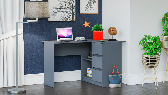 Мори Стол компьютерный МС-16 правый, цвет графит, ШхГхВ 124,4х84,9х76,6 см., выдвижные ящики справа, НЕ универсальная сборка