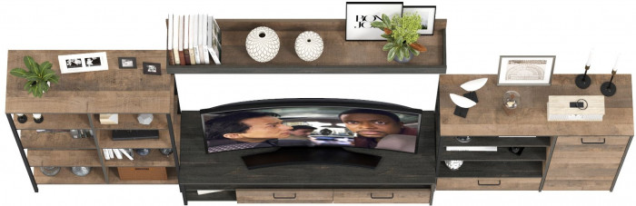 Трувор Гостиная 043, цвет дуб гранж песочный/интра, ШхГхВ 348,8х45,4х210 см., универсальная сборка