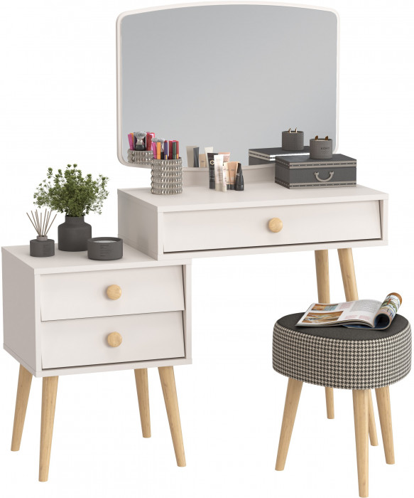 Афина Спальня 4-25901М1к.с. Трюмо + Банкетка 6-5134ТКчёр Ева, цвет кашемир серый/ткань чёрная, ШхГхВ 105х38,6х129 + 38х38х45 см., универс. сб.