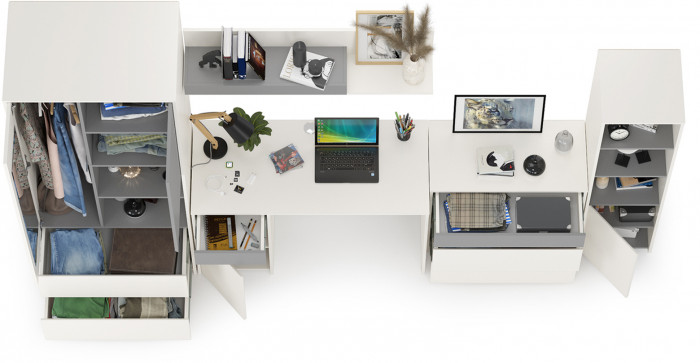 Торонто Компоновка № 01, цвет белый шагрень/стальной серый, ШхГхВ 320х53,1х195,7 см., универсальная сборка