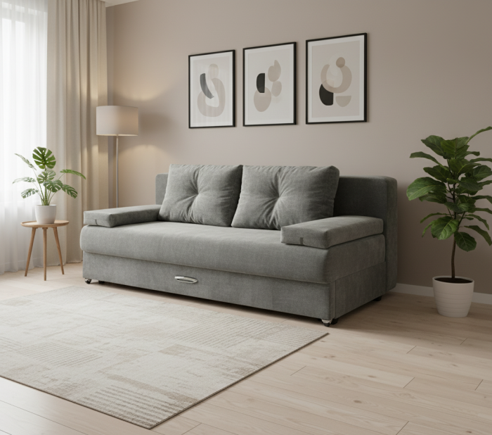 Диван-еврокнижка Амстердам Мини люкс, 150, велюр серый