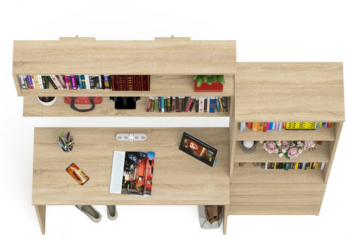 Мори письменный стол МСП1200.1 + Стеллаж МСТ600.3 + Полка 1200, дуб сонома