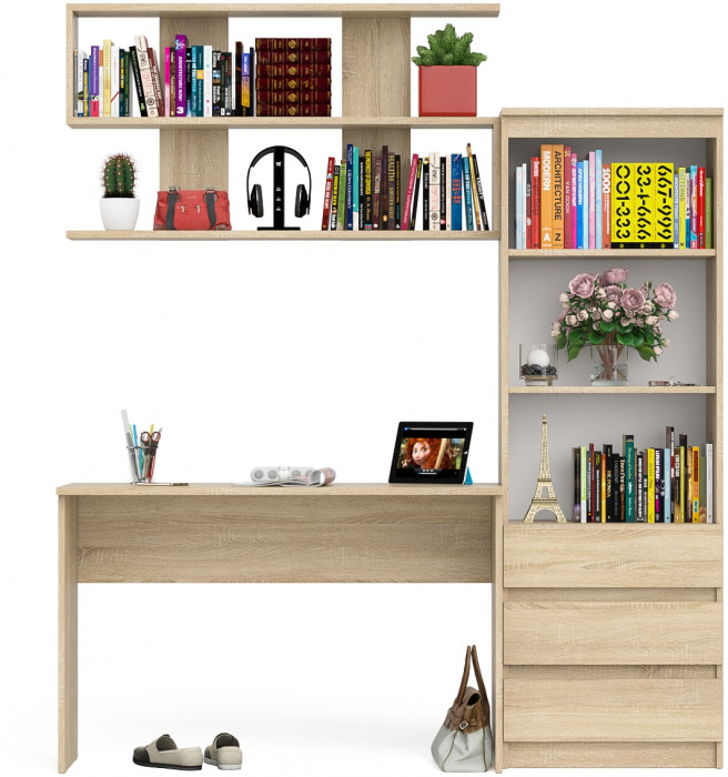 Мори письменный стол МСП1200.1 + Стеллаж МСТ600.3 + Полка 1200, дуб сонома