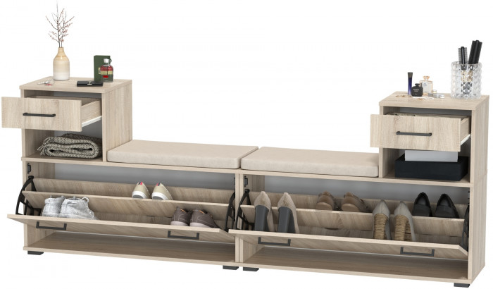 Лира ГК 2-0714+2-0714дубсон Тумба под обувь, цвет дуб сонома, ШхГхВ 200х33х75,5 см., универсальная сборка