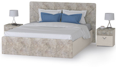 Амели Кровать 11.31 + подъёмный ортопед + две тумбочки, цвет шёлковый камень/бетон чикаго беж, ШхГхВ 263,4х205,2х104,3 см., сп. м. 1600х2000 мм., б/м