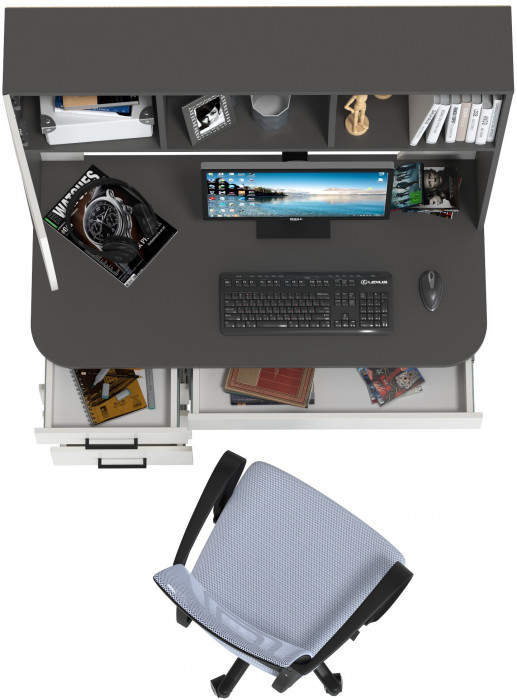 Стол 6-0606 Сигма + кресло 103 серое, цвет графит/белый, ШхГхВ 120,5х60,5х166 см., НЕ универсальная сборка