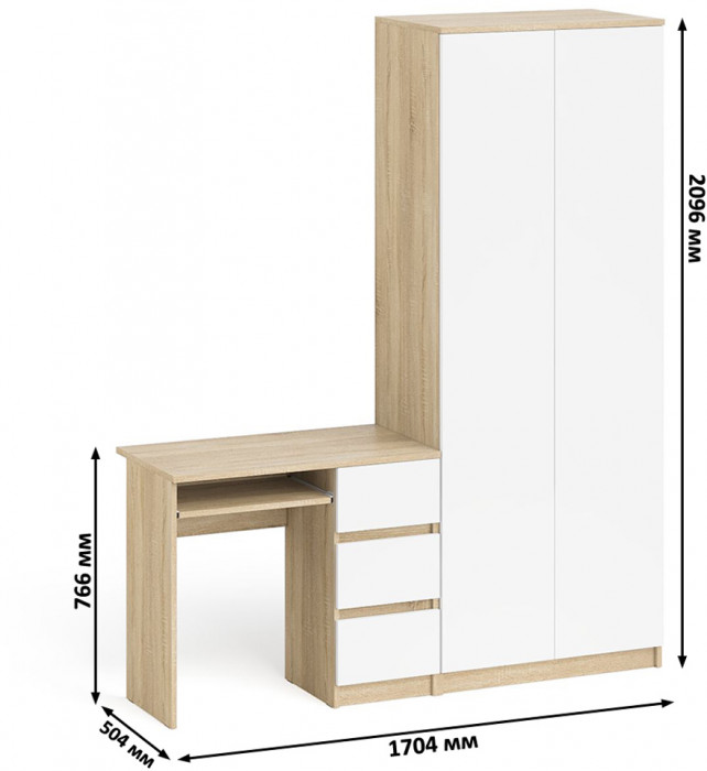 Мори Стол компьютерный МС-6 правый + Шкаф МШ800.1, цвет дуб сонома/белый, ШхГхВ 170,4х50,4х209,6 см., выдвижные ящики справа, НЕ универсальная сборка
