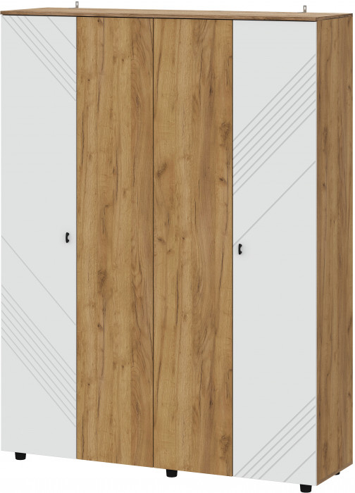 Шкаф четырехстворчатый Байкал, Дуб Золотой, Белый матовый