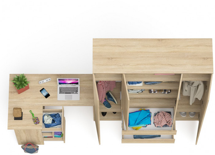 Мори компьютерный стол МС-16 левый + Шкаф МШ1600.1, дуб сонома