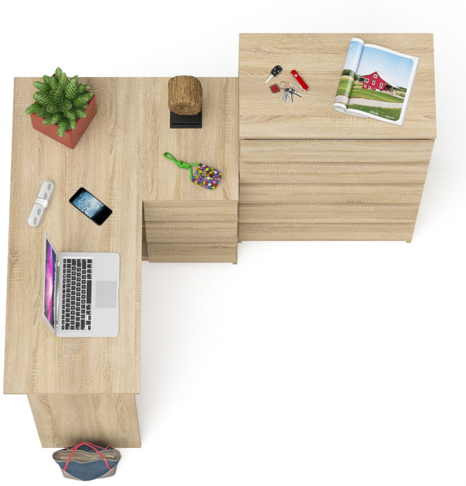 Мори компьютерный стол МС-16 правый + Комод МК700.5, дуб сонома