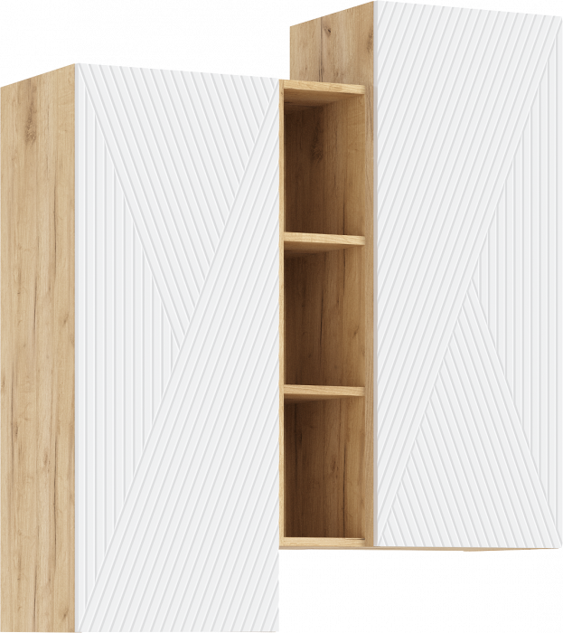 Флэш Шкаф подвесной комбинированный (Браш Вайт, Дуб Крафт)