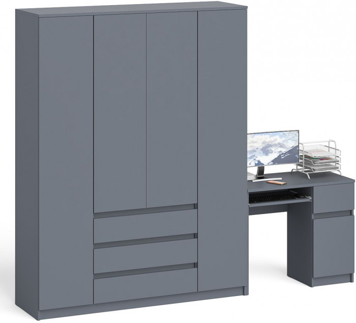 Мори Стол компьютерный МС-1 правый + Шкаф МШ1600.1, цвет графит, ШхГхВ 250,4х50,4х209,6 см., выдвижной ящик справа, НЕ универсальная сборка
