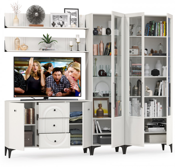 Валенсия Гостиная № 116, ЛДСП белый шагрень/МДФ белый шагрень