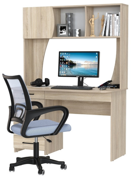 Стол 6-0606 Сигма + кресло 103 серое, цвет дуб сонома, ШхГхВ 120,5х60,5х166 см., НЕ универсальная сборка