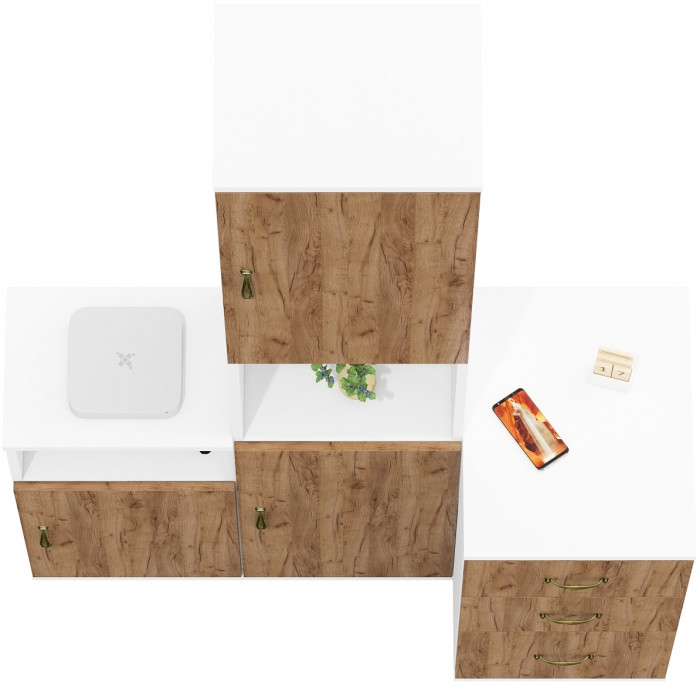 Лидер-8 Пенал + Тумба МД 3.16 + Тумба МД 3.19, цвет белый шагрень/крафт золото, ШхГхВ 120х50х190 см., универсальная сборка