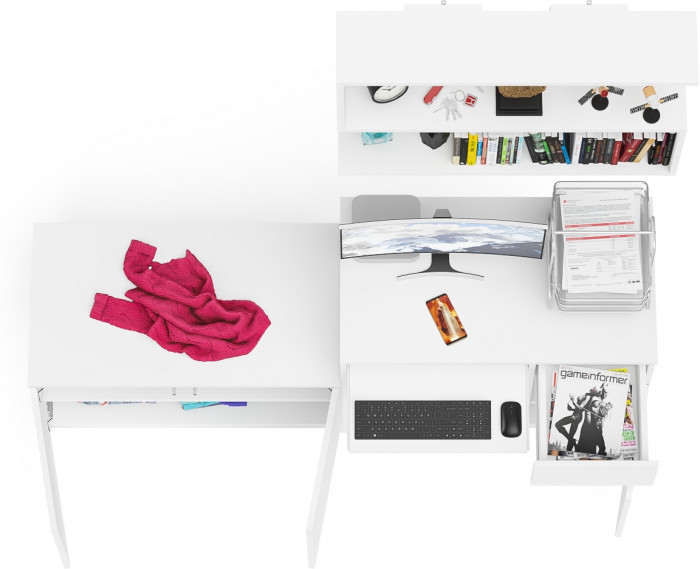 Мори Стол компьютерный МС-1 правый + Тумба МА900.1 + Полка 900, цвет белый, ШхГхВ 180,4х50,4х209,6 см., НЕ универсальная сборка