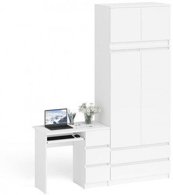 Мори Стол компьютерный МС-6 правый + Шкаф МШ900.1 + Антресоль МА900.1, цвет белый, ШхГхВ 180,4х50,4х234,2 см., выдвижные ящики справа, НЕ универс. сб.