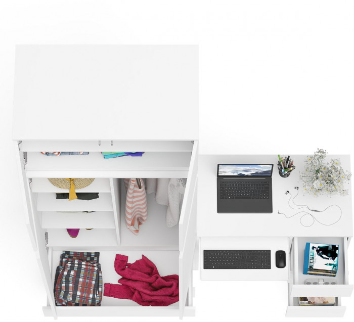 Мори Стол компьютерный МС-6 правый + Шкаф МШ900.1 + Антресоль МА900.1, цвет белый, ШхГхВ 180,4х50,4х234,2 см., выдвижные ящики справа, НЕ универс. сб.