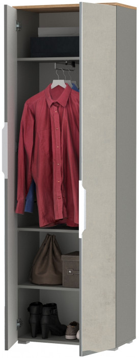 Октава 13.338 Шкаф для одежды, цвет серый графит/дуб крафт золотой/фасады МДФ серый графит и зеркало, ШхГхВ 64,4х35,3х197,6 см.