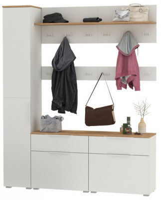 Октава Прихожая 34, цвет белый шагрень/дуб крафт золотой/фасады МДФ белый шагрень, ШхГхВ 162х35,4х197,6 см., универсальная сборка