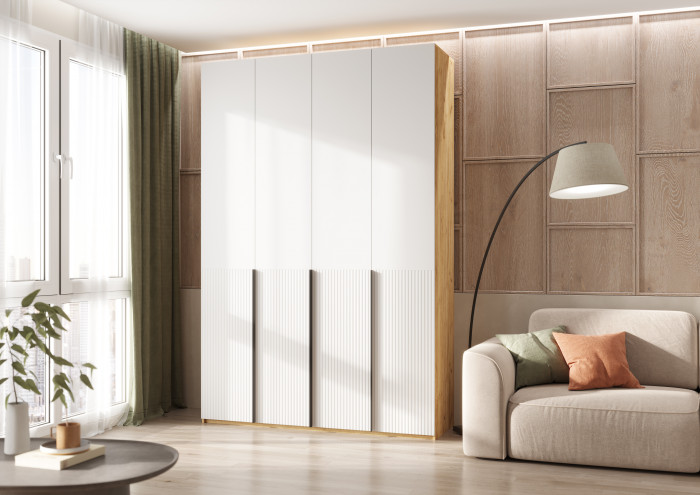 Марвэл Шкаф 4-х створчатый 1600, с доп.ящиками Браш Вайт, Дуб Крафт