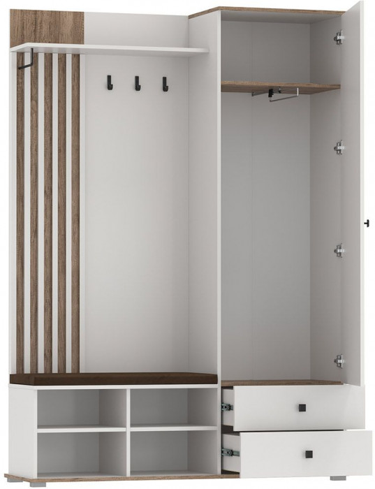 Шкаф для прихожей 51.22 Либерти опора h=20мм с зеркалом Белый / Дуб Каньон