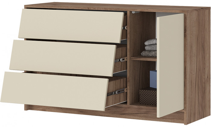 РЕЙН КМ 01 Комод 1200 (1200х720х400) Фасад КАШЕМИР/Корпус ДУБ КРАФТ ТАБАЧНЫЙ