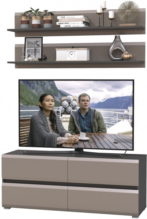 Сидней Комплектация № 045, цвет корпус: антрацит/фасады: МДФ веллюто капучино, ШхГхВ 130х41,3х210 см., ниша для ТВ 129х41х95 см., универсальная сборка