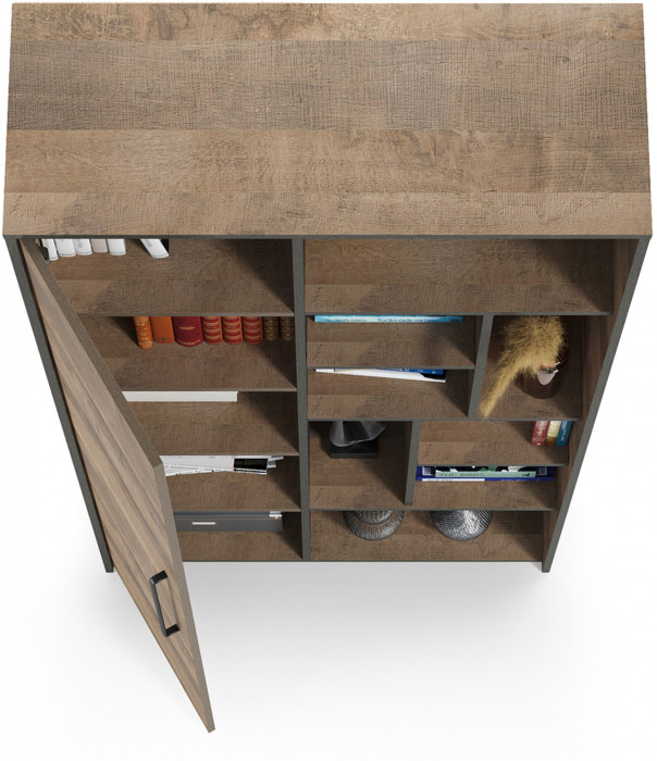 Трувор 13.206 Шкаф-стеллаж, цвет дуб гранж песочный/интра, ШхГхВ 93х37х194,2 см., универсальная сборка