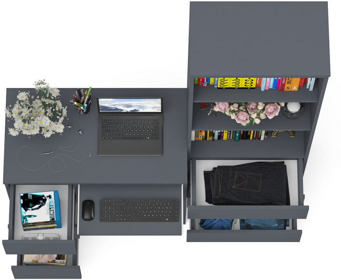 Мори Стол компьютерный МС-6 левый + Стеллаж МСТ600.3, цвет графит, ШхГхВ 150,4х50х179,6 см., выдвижные ящики слева, НЕ универсальная сборка