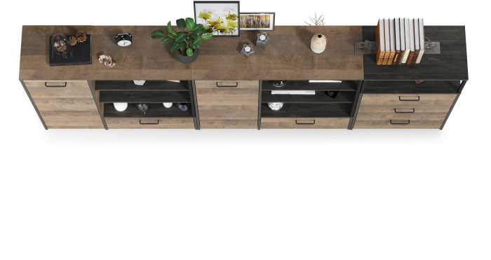 Трувор 13.307.01 Комод + 13.307.02 Комод с ящиками + 13.307.01 Комод, дуб гранж песочный/интра