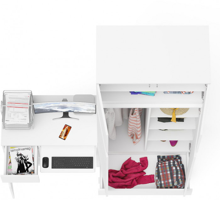 Мори компьютерный стол МС-1 левый + Шкаф МШ900.1 + Антресоль МА900.1, белый