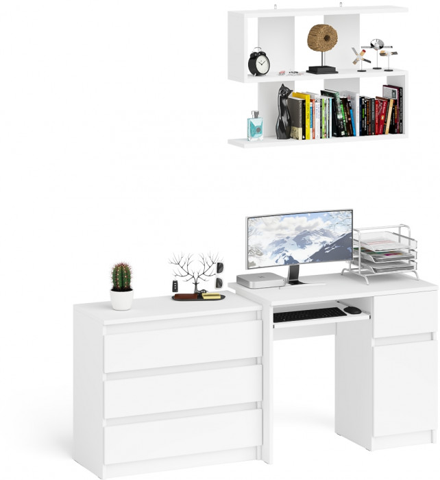Мори компьютерный стол МС-1 правый + Комод МК800.1 + Полка 900, белый