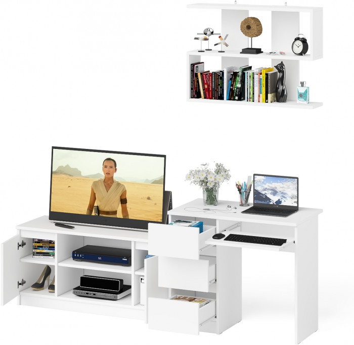 Мори компьютерный стол МС-6 левый + Тумба МТВ1200.1 + Полка 900, белый