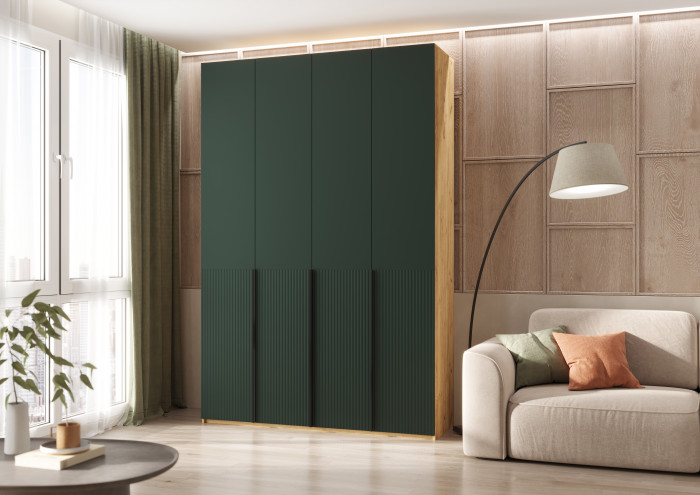 Марвэл Шкаф 4-х створчатый 1600, с доп.ящиками Браш Мени Грин, Дуб Крафт